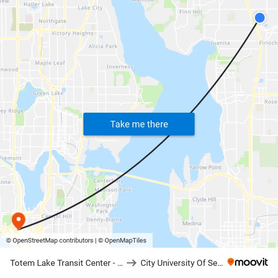 Totem Lake Transit Center - Bay 2 to City University Of Seattle map