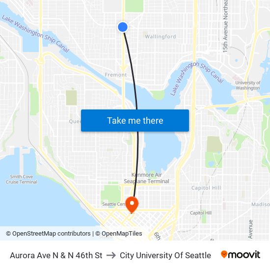 Aurora Ave N & N 46th St to City University Of Seattle map