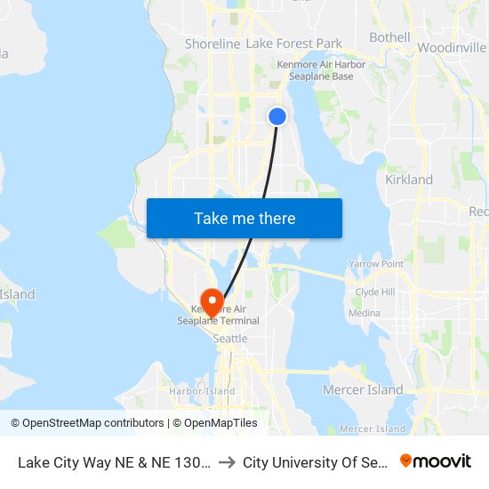 Lake City Way NE & NE 130th St to City University Of Seattle map