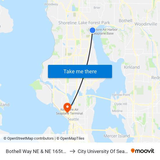 Bothell Way NE & NE 165th St to City University Of Seattle map