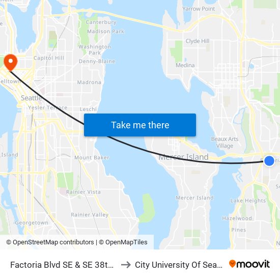 Factoria Blvd SE & SE 38th St to City University Of Seattle map