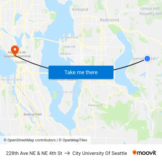 228th Ave NE & NE 4th St to City University Of Seattle map