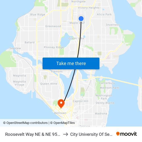 Roosevelt Way NE & NE 95th St to City University Of Seattle map