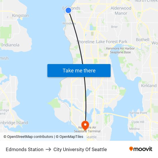 Edmonds Station to City University Of Seattle map
