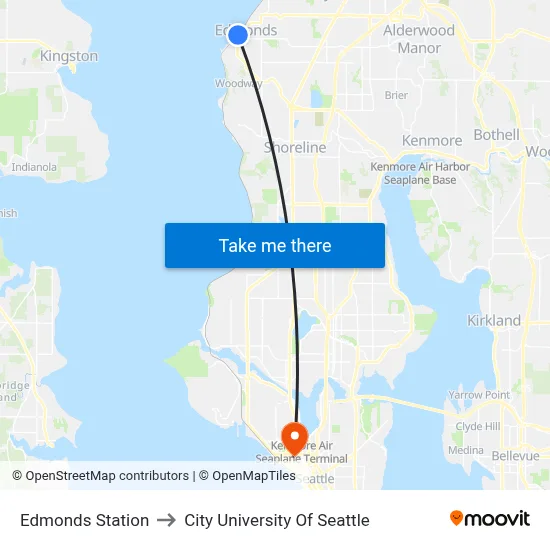 Edmonds Station to City University Of Seattle map