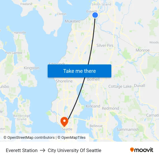Everett Station to City University Of Seattle map