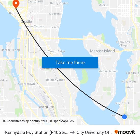 Kennydale Fwy Station (I-405 & NE 30th St) to City University Of Seattle map