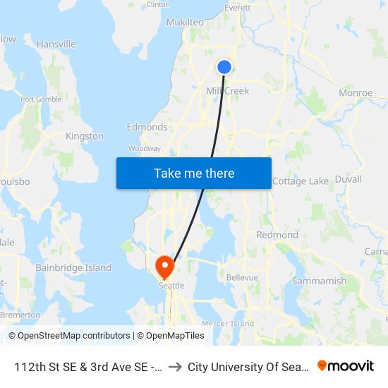 112th St SE & 3rd Ave SE - EB to City University Of Seattle map