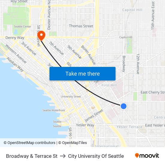 Broadway & Terrace St to City University Of Seattle map