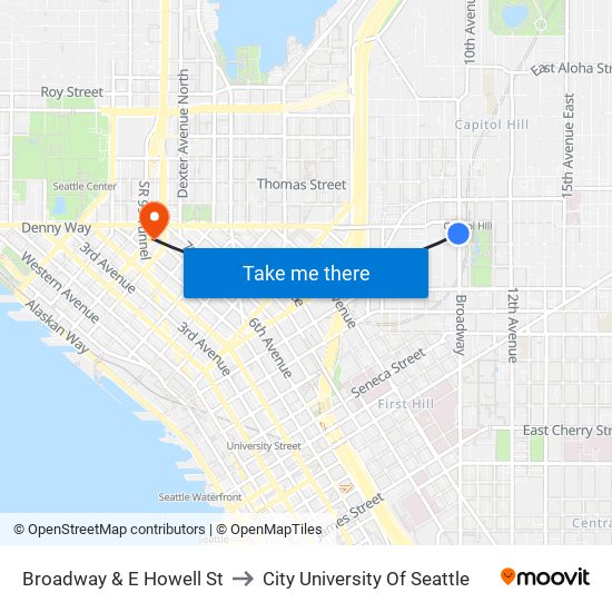 Broadway & E Howell St to City University Of Seattle map