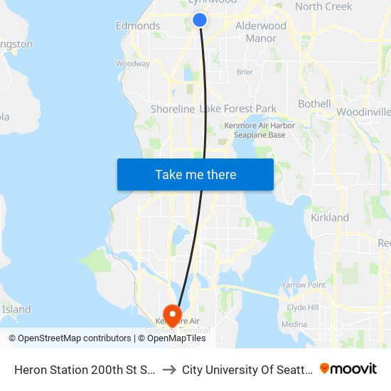 Heron Station 200th St SW to City University Of Seattle map
