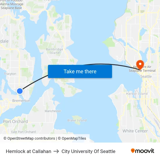 Hemlock at Callahan to City University Of Seattle map