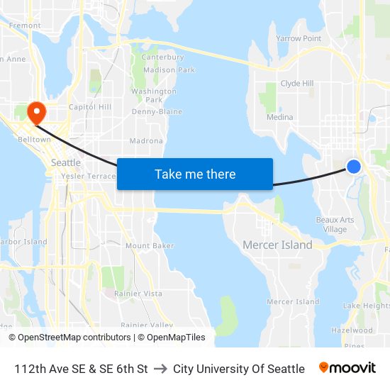 112th Ave SE & SE 6th St to City University Of Seattle map