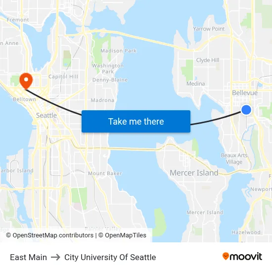 East Main to City University Of Seattle map