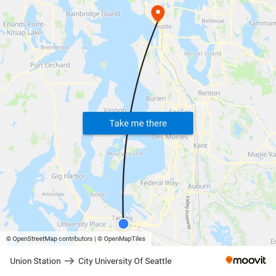 Union Station to City University Of Seattle map