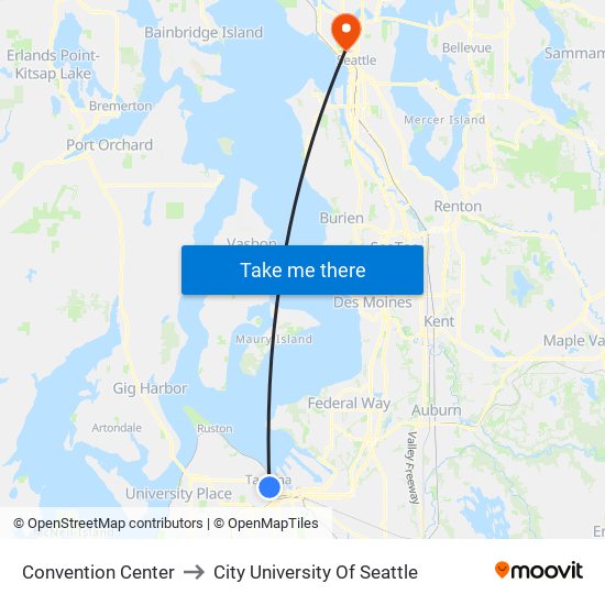 Convention Center to City University Of Seattle map