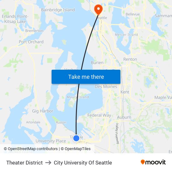 Theater District to City University Of Seattle map