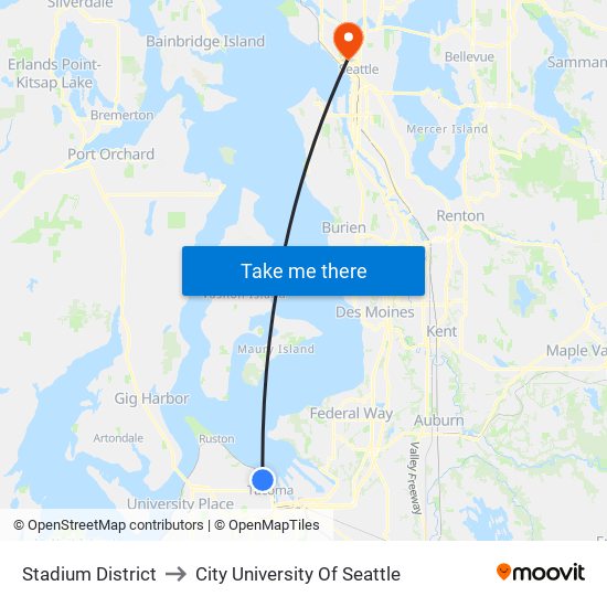 Stadium District to City University Of Seattle map