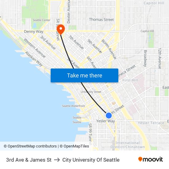 3rd Ave & James St to City University Of Seattle map