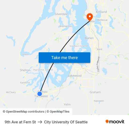 9th Ave at Fern St to City University Of Seattle map