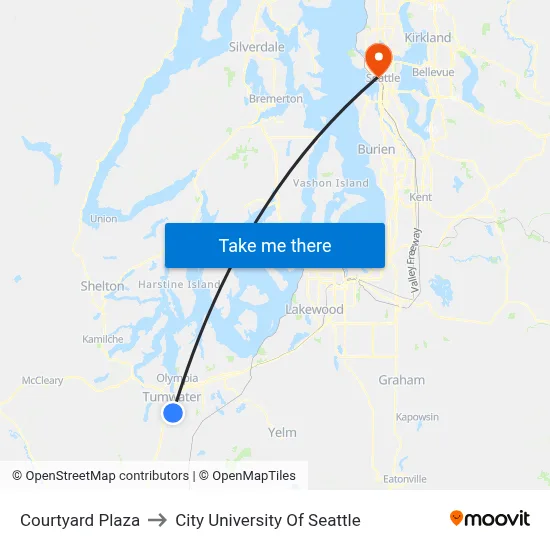 Courtyard Plaza to City University Of Seattle map