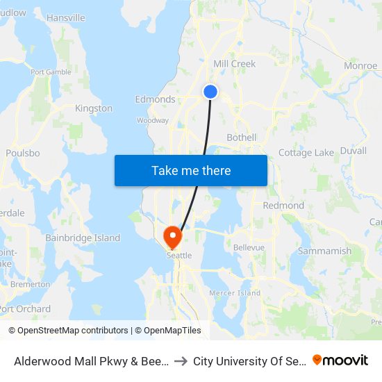 Alderwood Mall Pkwy & Beech Rd to City University Of Seattle map