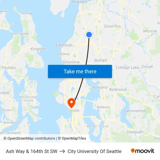 Ash Way & 164th St SW to City University Of Seattle map