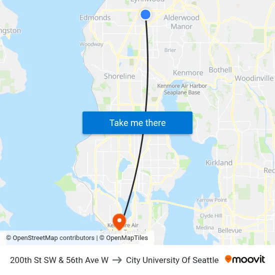 200th St SW & 56th Ave W to City University Of Seattle map