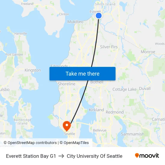Everett Station Bay G1 to City University Of Seattle map