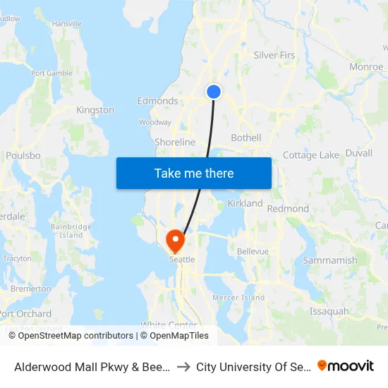 Alderwood Mall Pkwy & Beech Rd to City University Of Seattle map