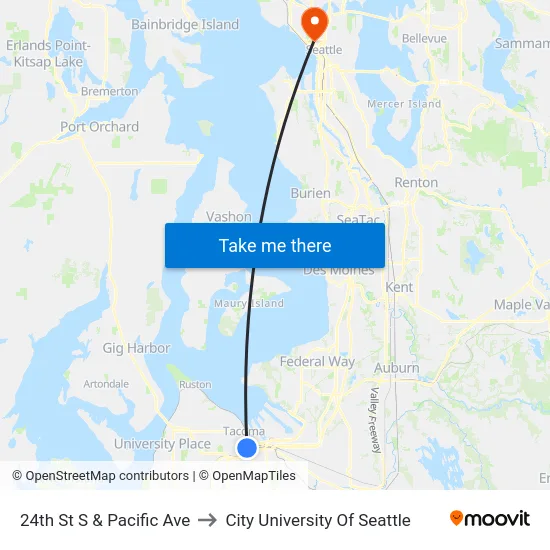 24th St S & Pacific Ave to City University Of Seattle map