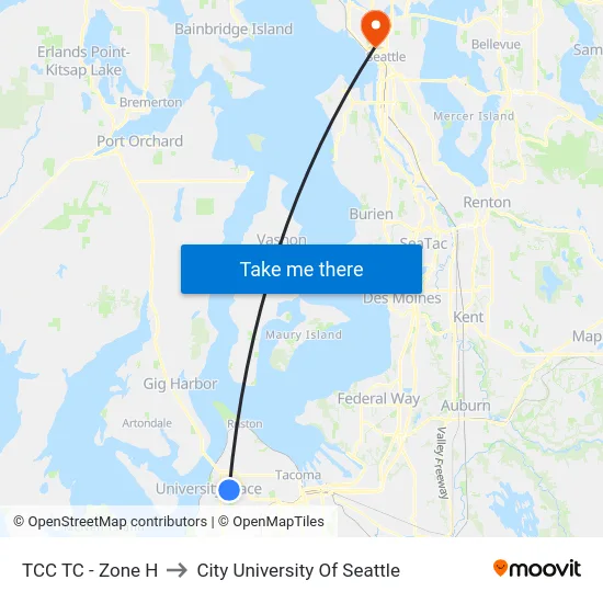 TCC TC - Zone H to City University Of Seattle map