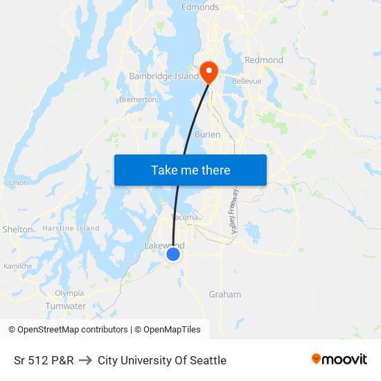 Sr 512 P&R to City University Of Seattle map