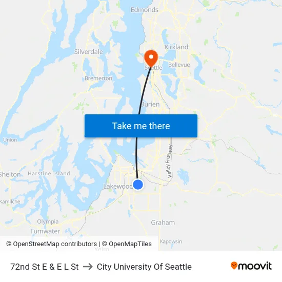 72nd St E & E L St to City University Of Seattle map
