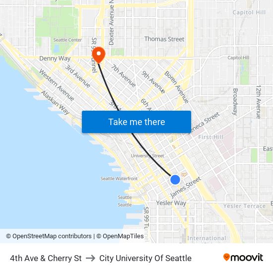 4th Ave & Cherry St to City University Of Seattle map