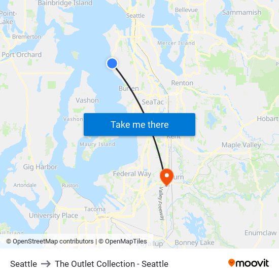 Seattle to The Outlet Collection - Seattle map