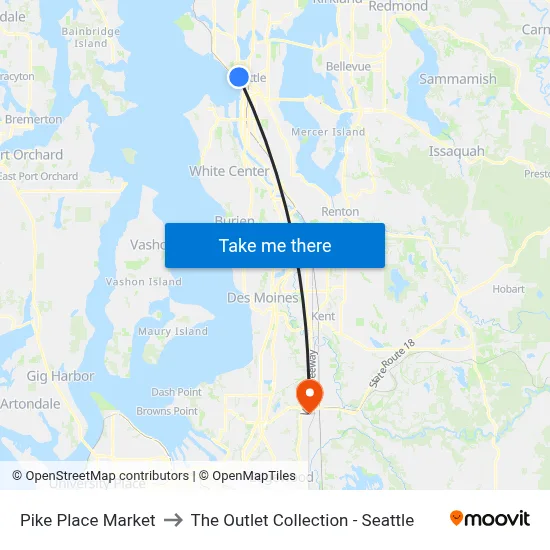 Pike Place Market to The Outlet Collection - Seattle map