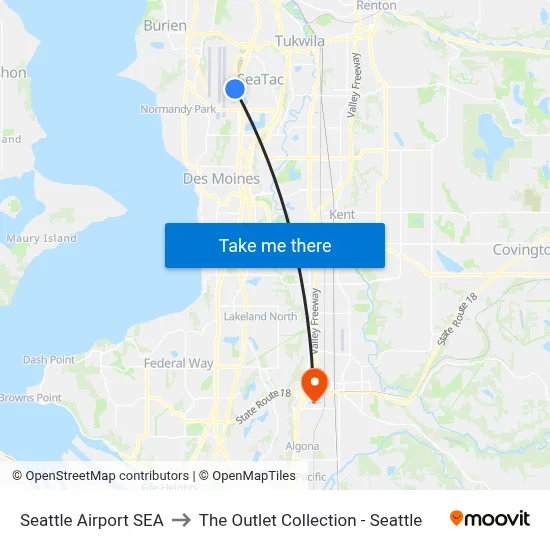 Seattle Airport SEA to The Outlet Collection - Seattle map