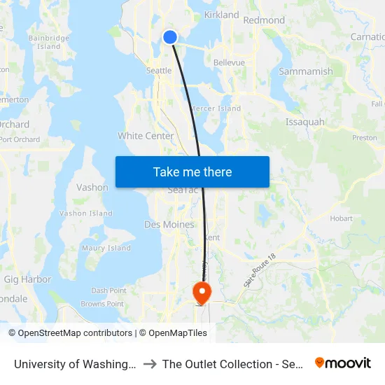 University of Washington to The Outlet Collection - Seattle map