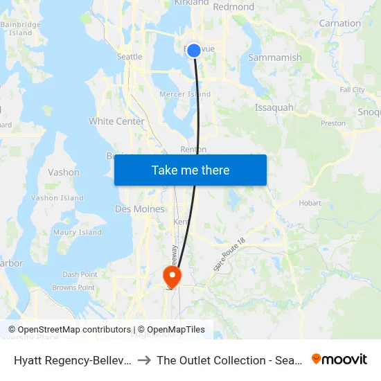 Hyatt Regency-Bellevue to The Outlet Collection - Seattle map