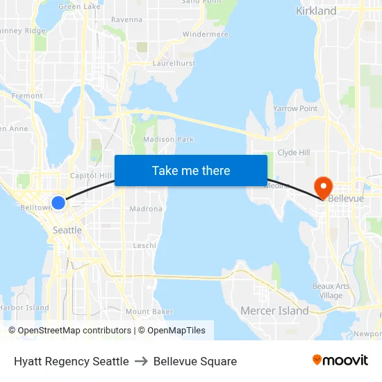 Hyatt Regency Seattle to Bellevue Square map