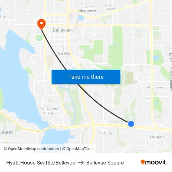 Hyatt House Seattle/Bellevue to Bellevue Square map