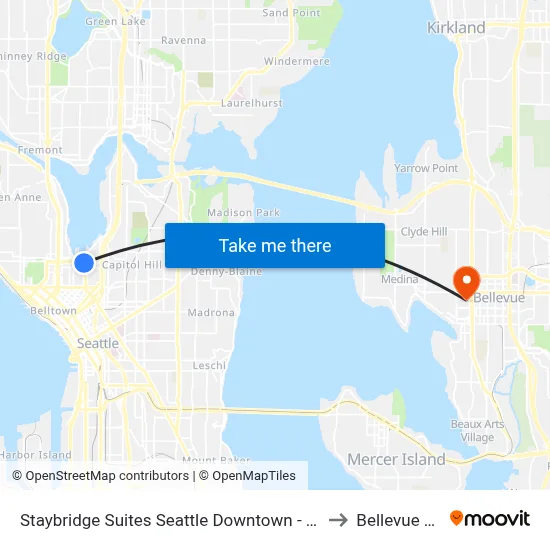 Staybridge Suites Seattle Downtown - Lake Union by IHG to Bellevue Square map