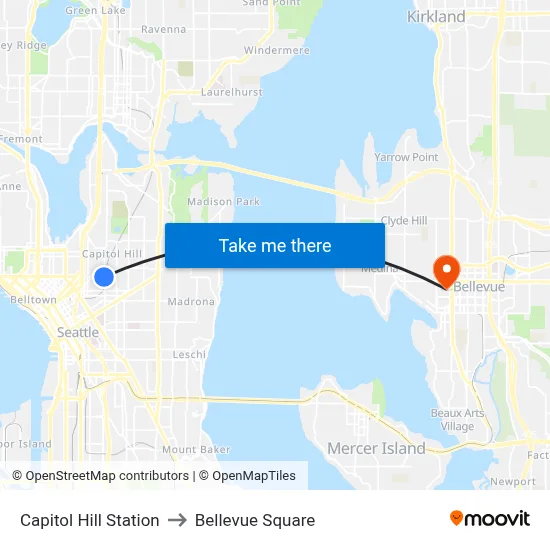 Capitol Hill Station to Bellevue Square map
