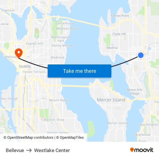 Bellevue to Westlake Center map