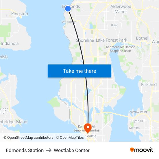 Edmonds Station to Westlake Center map