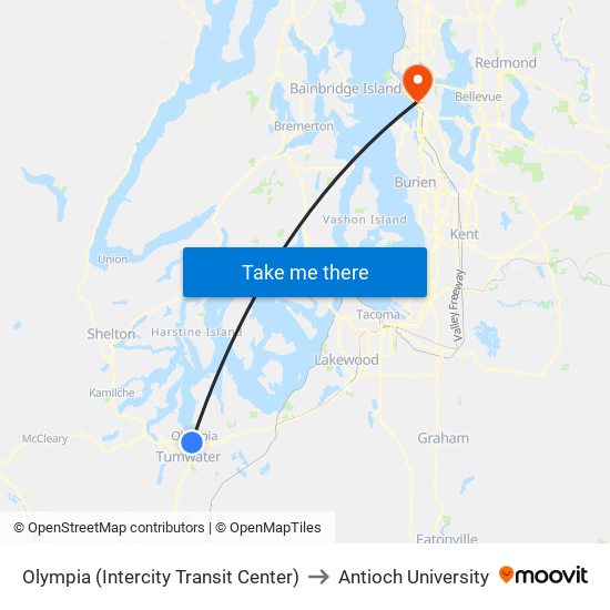 Olympia (Intercity Transit Center) to Antioch University map