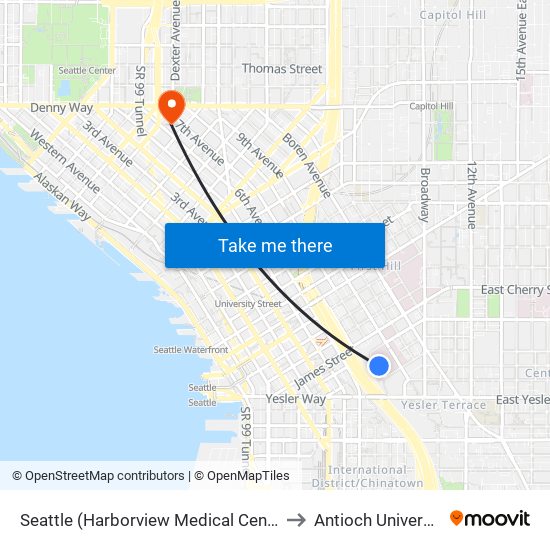 Seattle (Harborview Medical Center) to Antioch University map