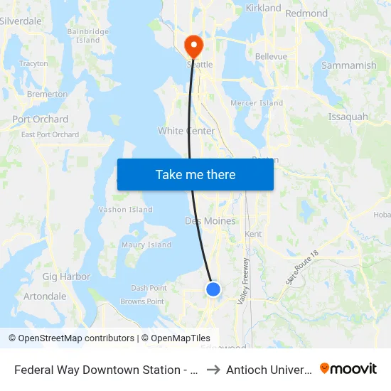 Federal Way Downtown Station - Bay 9 to Antioch University map