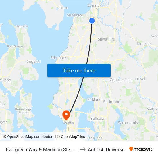 Evergreen Way & Madison St - NB to Antioch University map